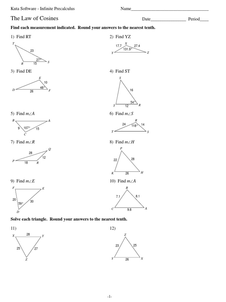 The Law Of Cosines Worksheet Worksheets Library