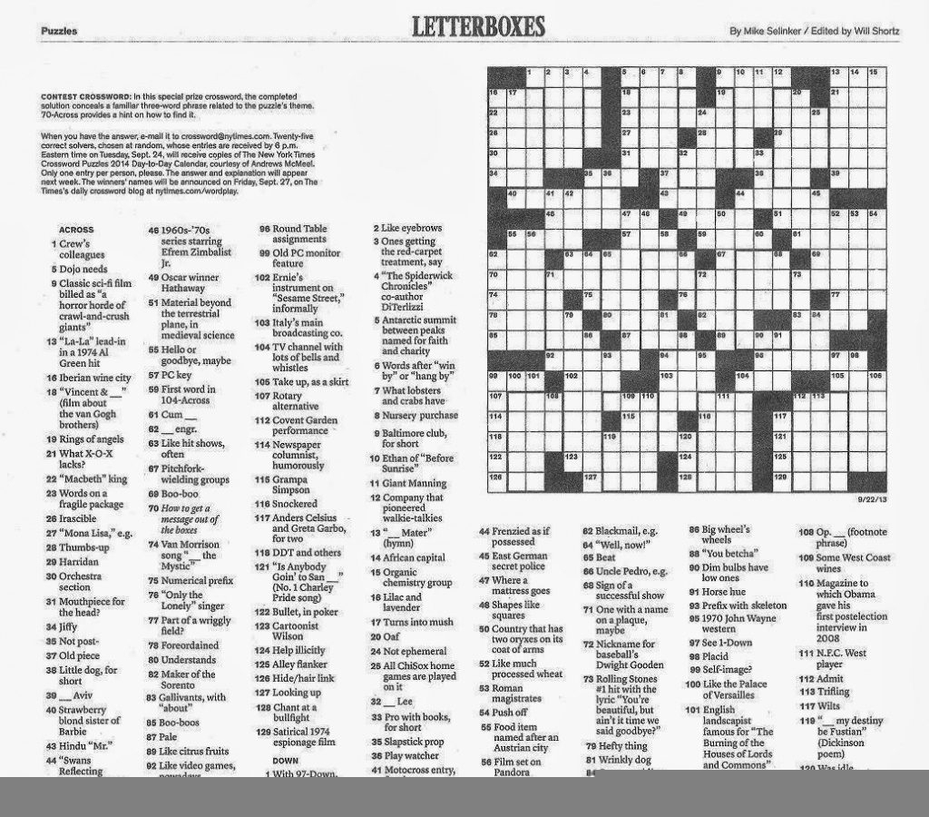 The New York Times Crossword In Gothic 12 02 12 Lo And Behold Free 