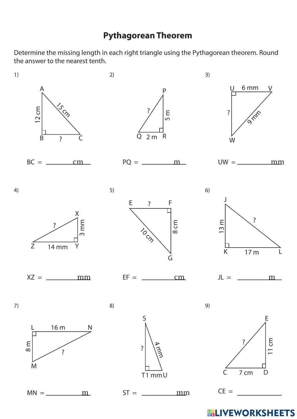 pythagoras theorem worksheet