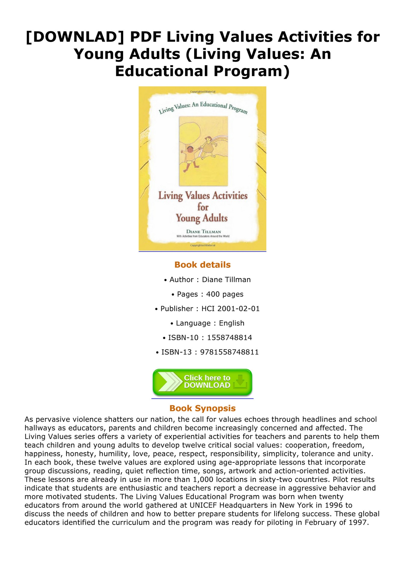 Theron DOWNLAD PDF Living Values Activities For Young Adults Living 