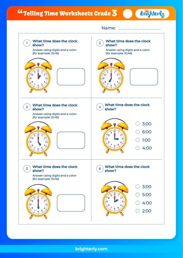 telling time worksheets grade 3