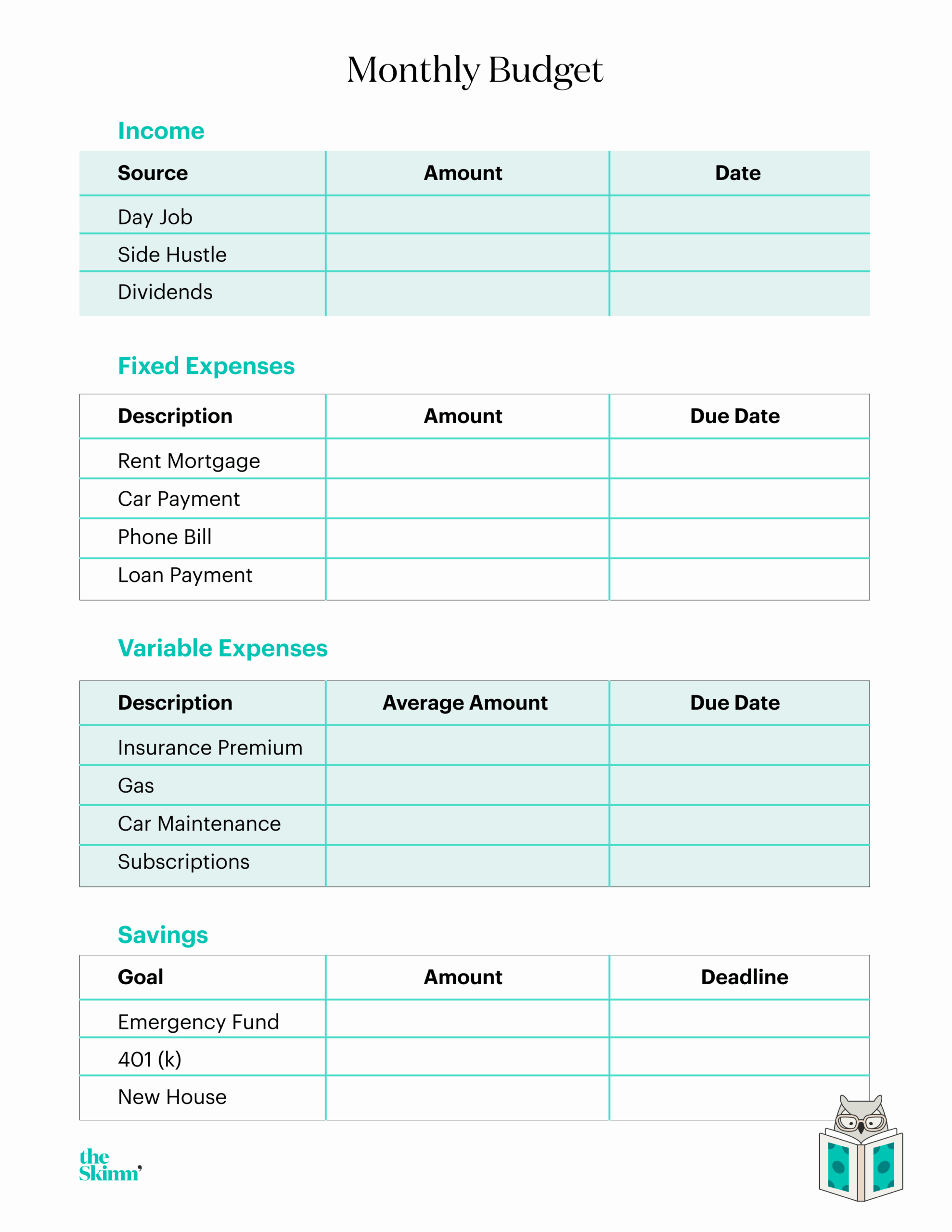 budget worksheet template