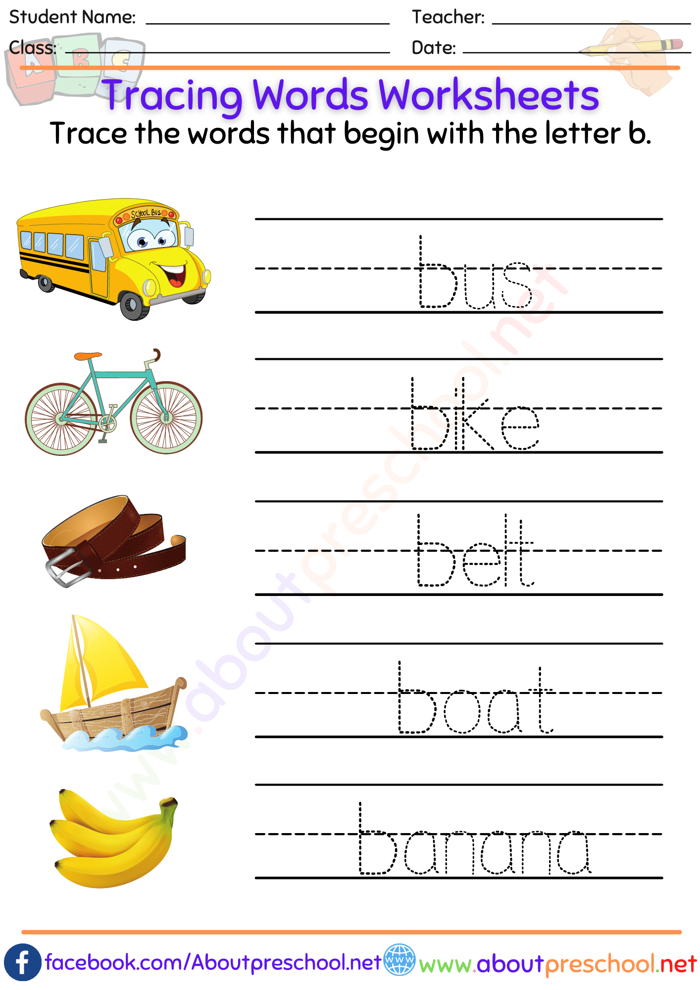 tracing words worksheets