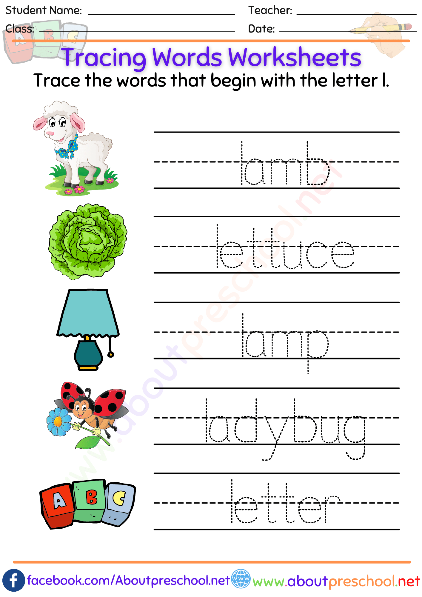 Tracing Words Worksheets l About Preschool