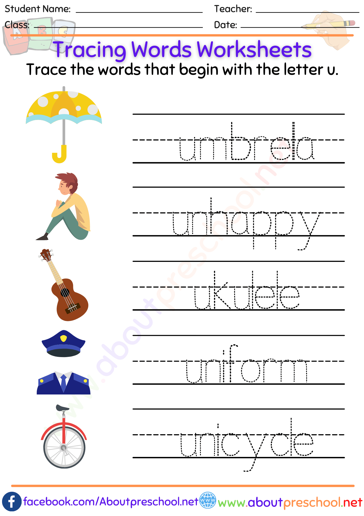 Tracing Words Worksheets u About Preschool