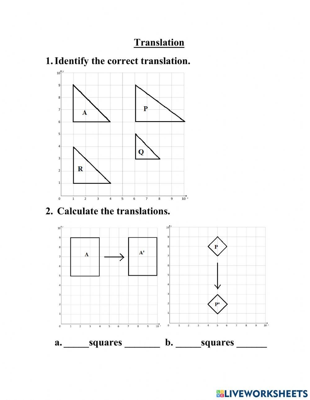 Translation Math Exercise Live Worksheets Worksheets Library
