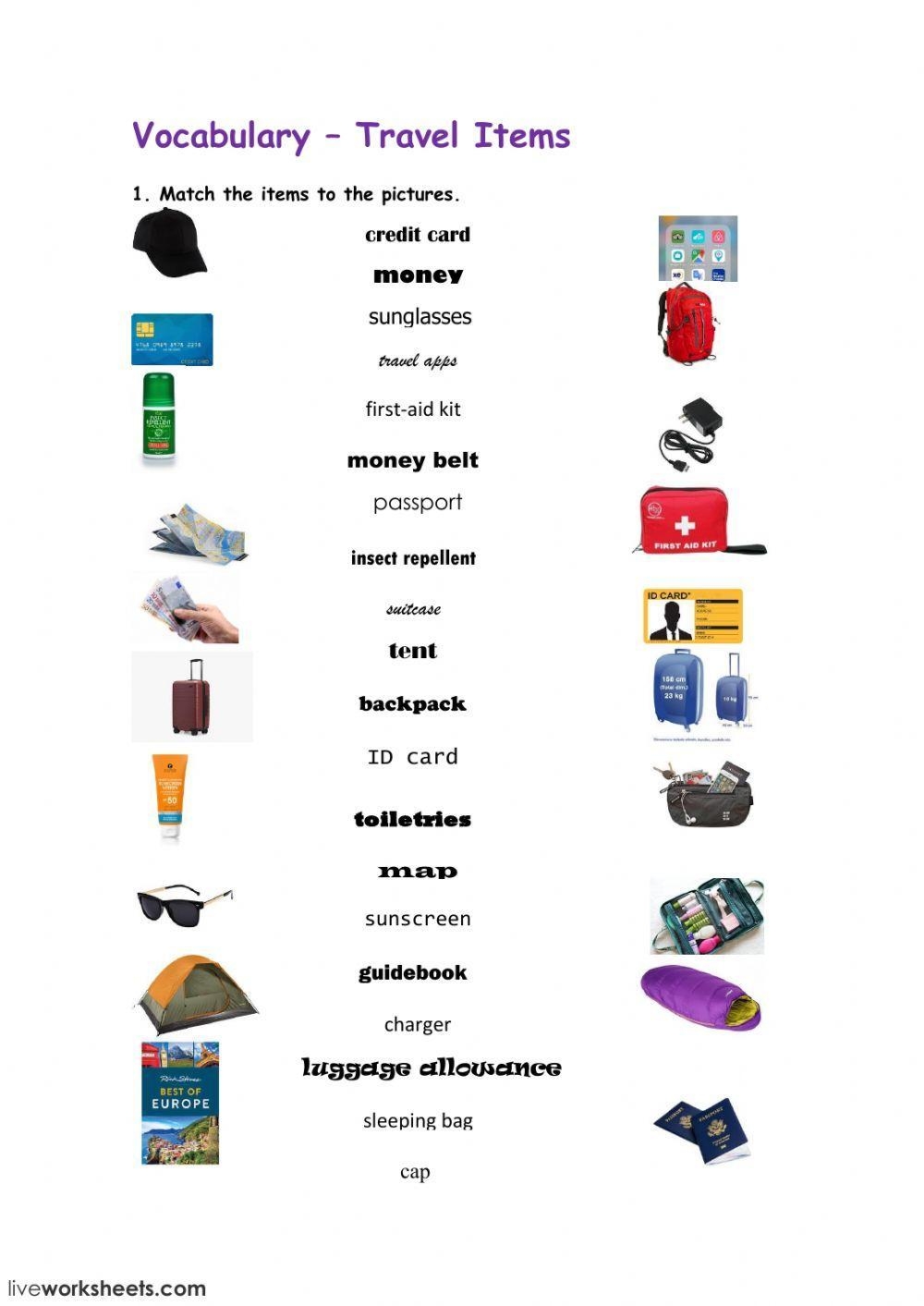 Travel Items 1 Worksheet Live Worksheets Worksheets Library