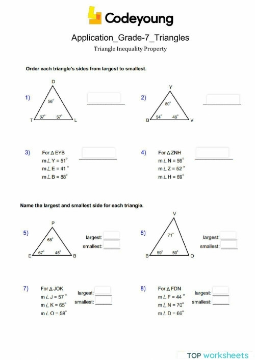 Triangle Inequality Property Application Interactive Worksheet 