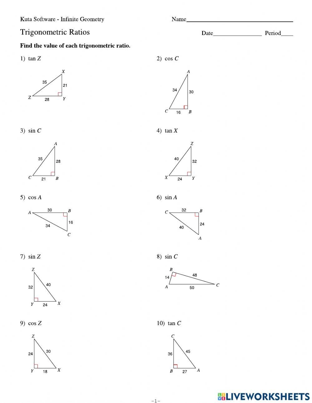 Trig Ratios Practice Worksheet Live Worksheets Worksheets Library