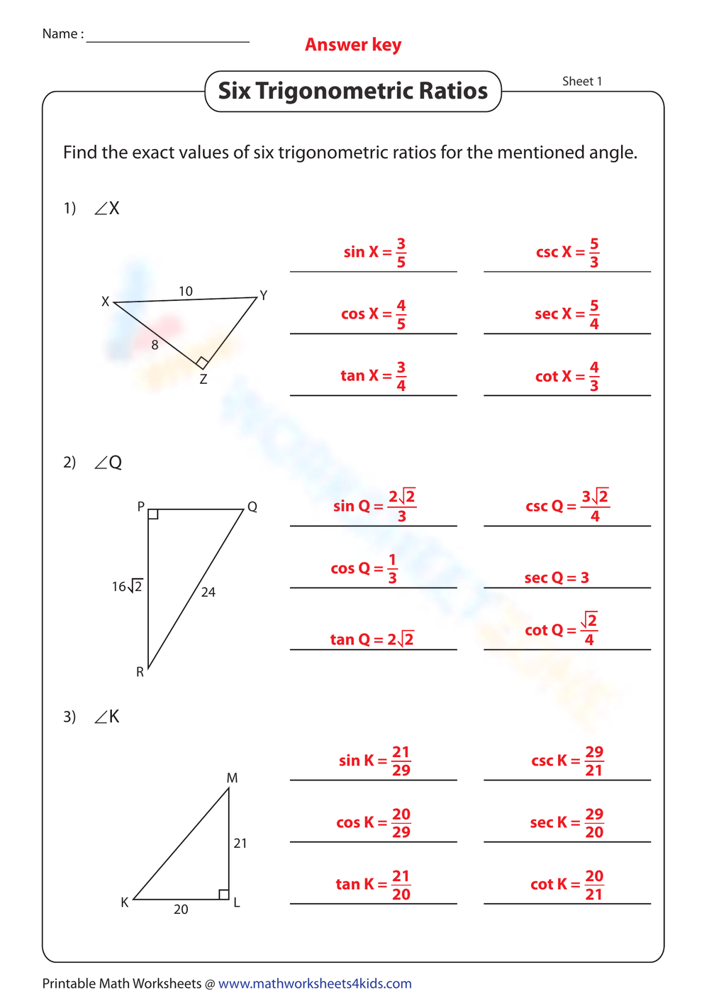Trigonometric Ratios Live Worksheets Worksheets Library