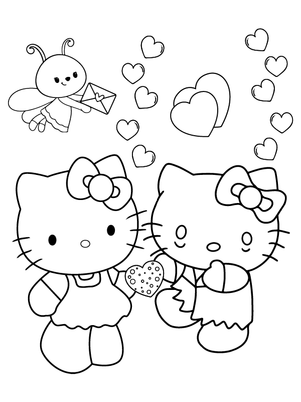 Two Hello Kitty Valentines Coloring Pages