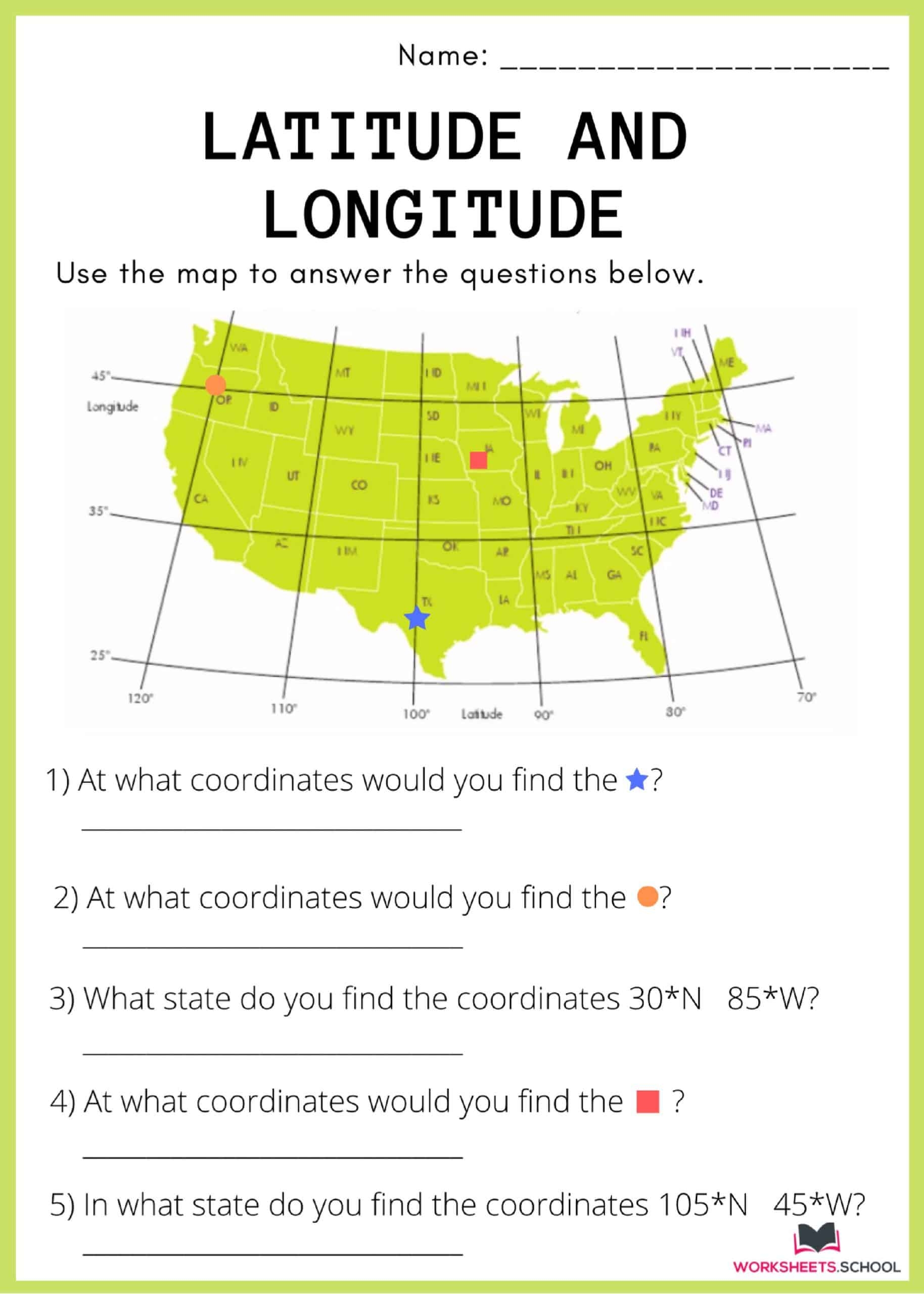 longitude and latitude worksheets