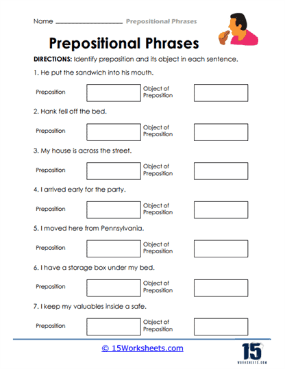 Using Prepositional Phrases Grammar Practice Page Printable 
