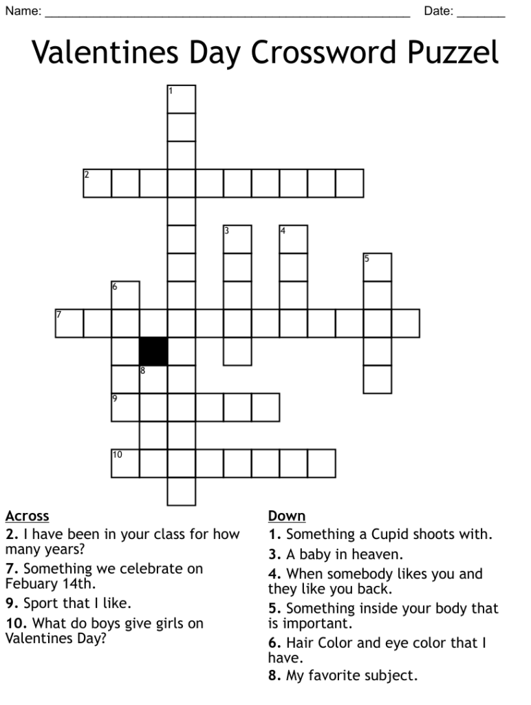 printable valentine's day crossword puzzle for adults