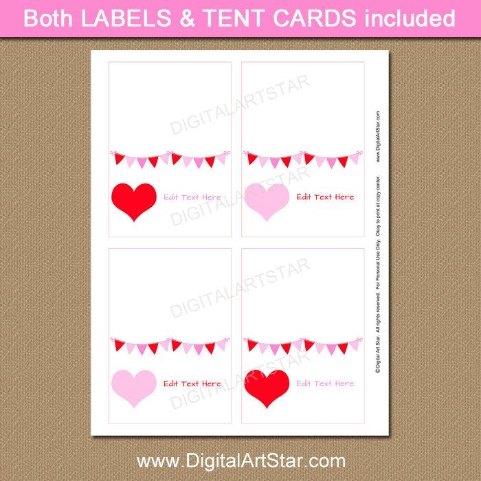 Valentine Label Stickers Valentine Place Cards Valentine Food Cards 