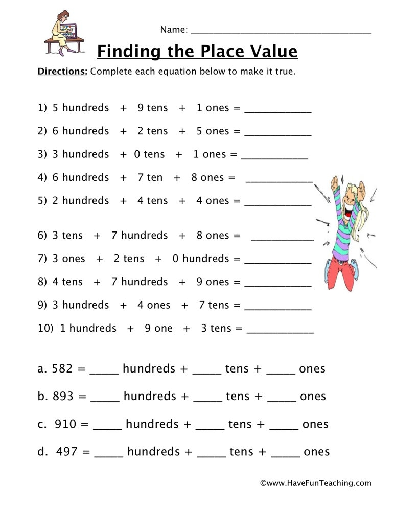 place value and value worksheets
