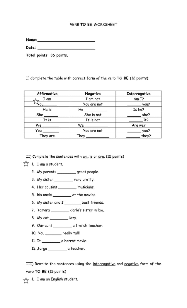 Verb To Be Worksheet PDF