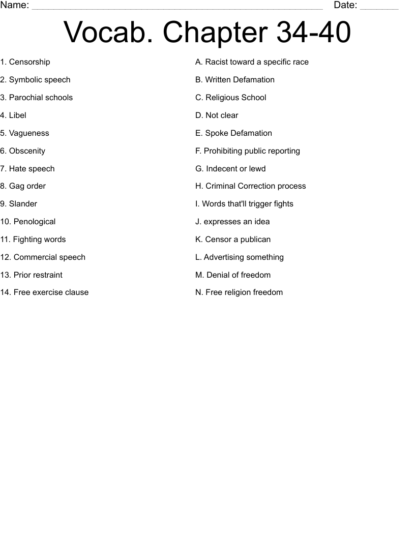 Vocab Chapter 34 40 Worksheet WordMint Worksheets Library