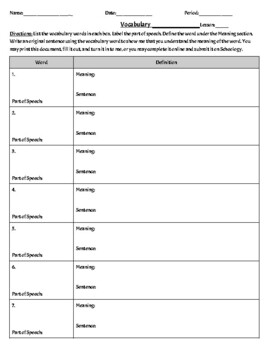Vocab Worksheet Template 10 Words By Leslee Vandernick TPT
