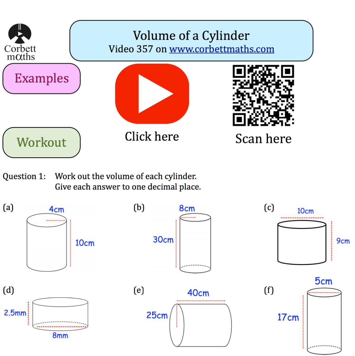 Volume Of A Cylinder Textbook Exercise Corbettmaths Worksheets Library