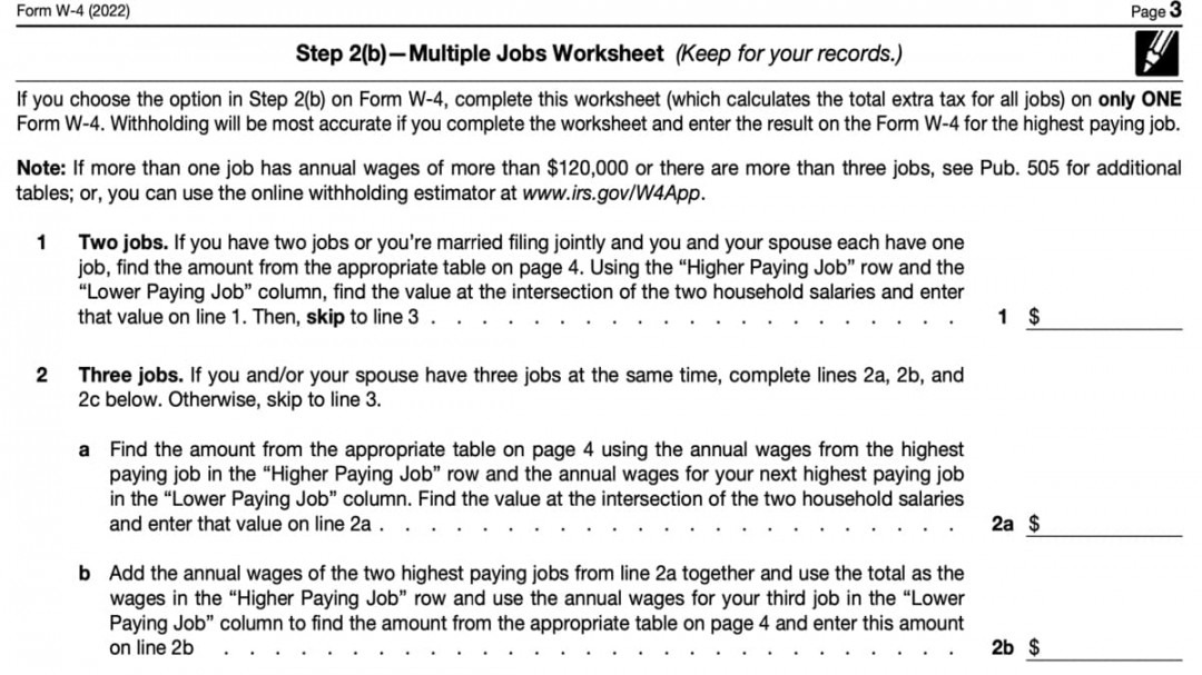 W4 Multiple Jobs Worksheet Printable PDF Template