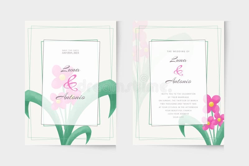 Watercolor Simple Pink Floral Wedding Invitation Template Stock Vector 