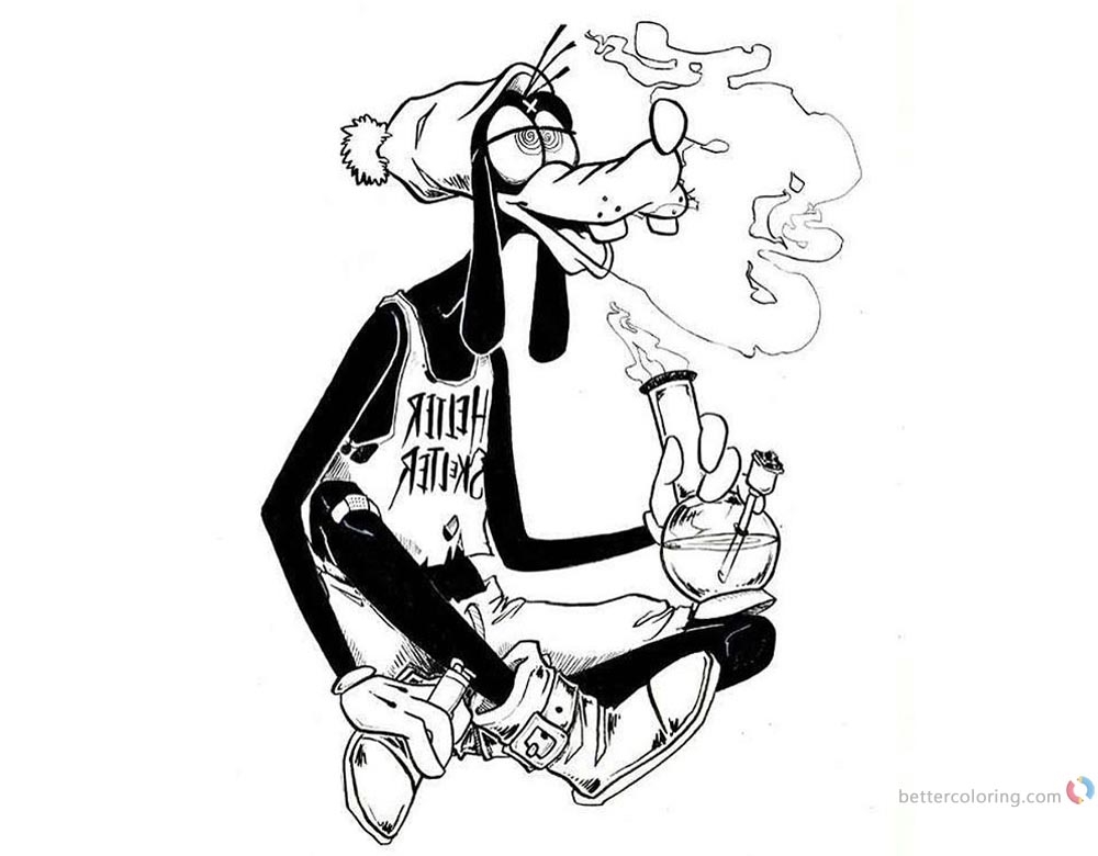 Weed Coloring Pages Disney Goofy High On Weed Free Printable Coloring
