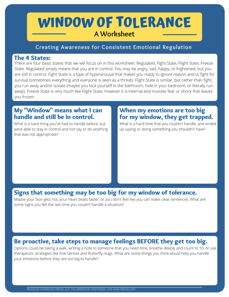 Window Of Tolerance Worksheet Confopay