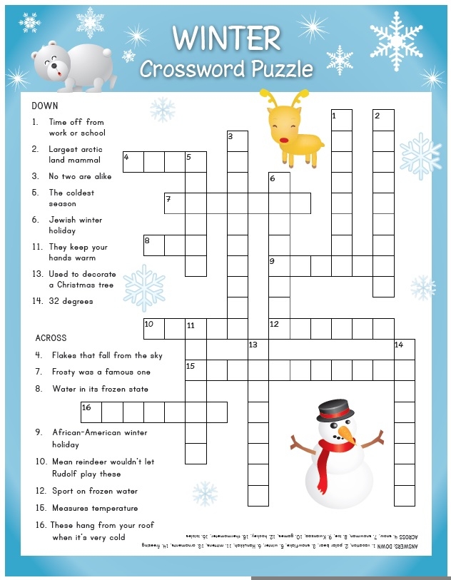 Winter Crossword Printable Printable Crossword Puzzles Online