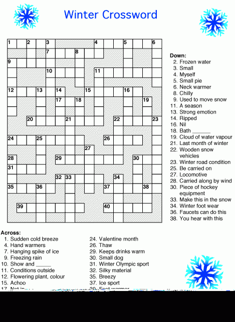 Winter Crossword Puzzle Emma Crossword Puzzles
