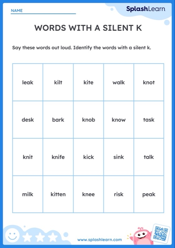 Words With A Silent K Printable ELA Worksheet Worksheets Library
