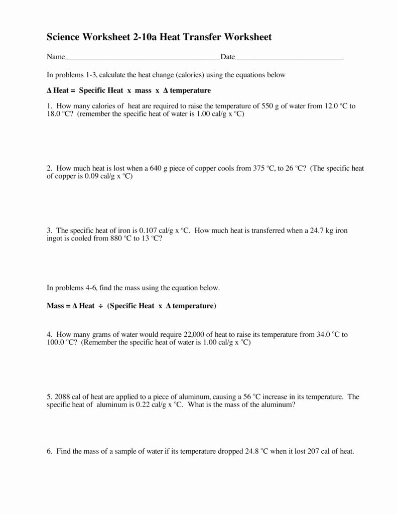 Worksheet Methods Of Heat Transfer Unique Science Worksheet 2 10a Heat 