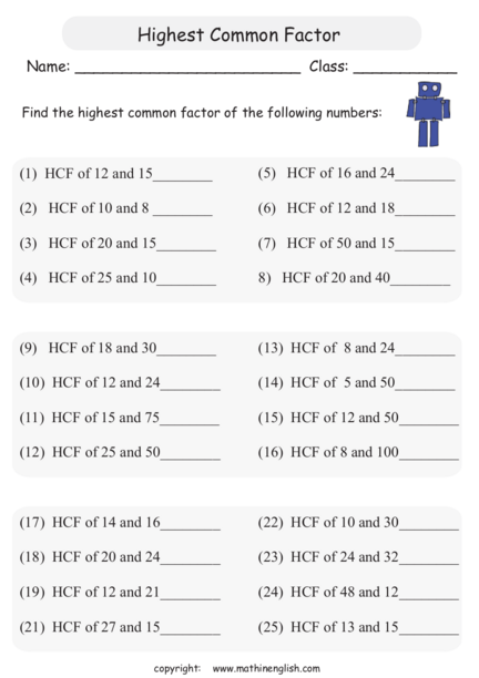 Worksheet On Highest Common Factor 53 OFF