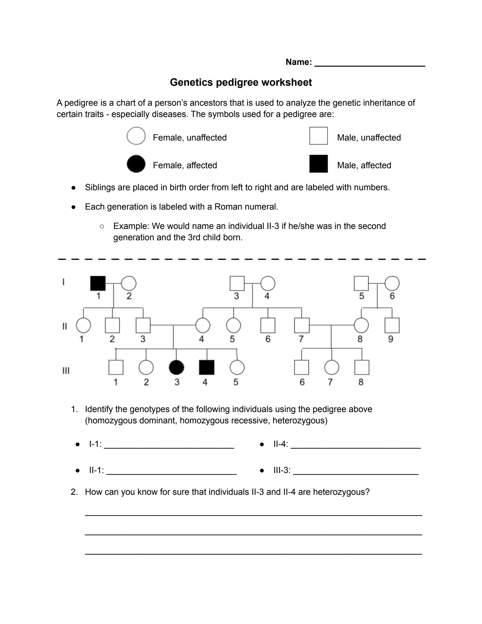 Worksheet Pedigree Practice Problems 2012 PDF Dominance 