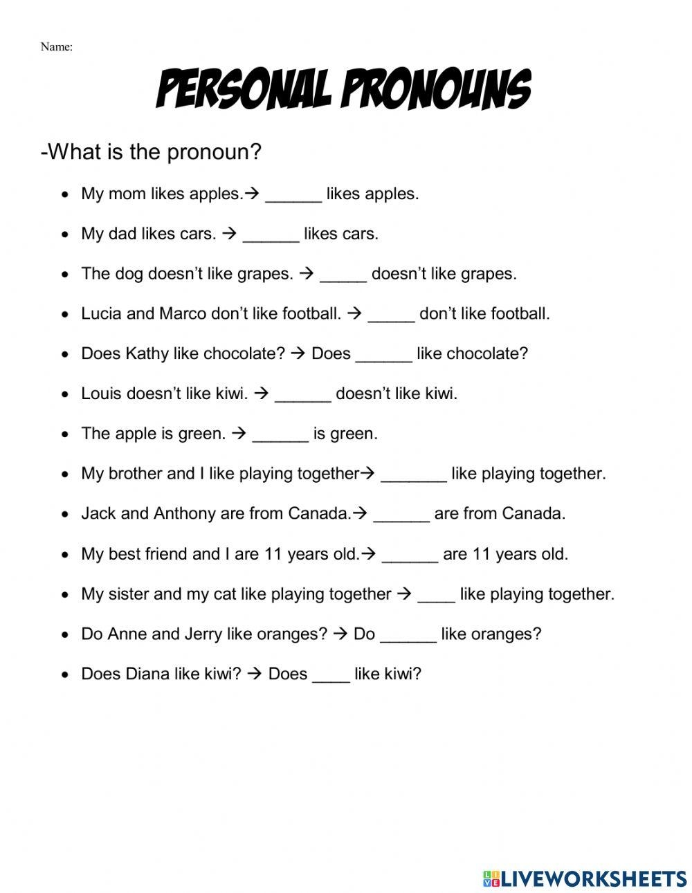 Worksheets On Pronouns Worksheets Library