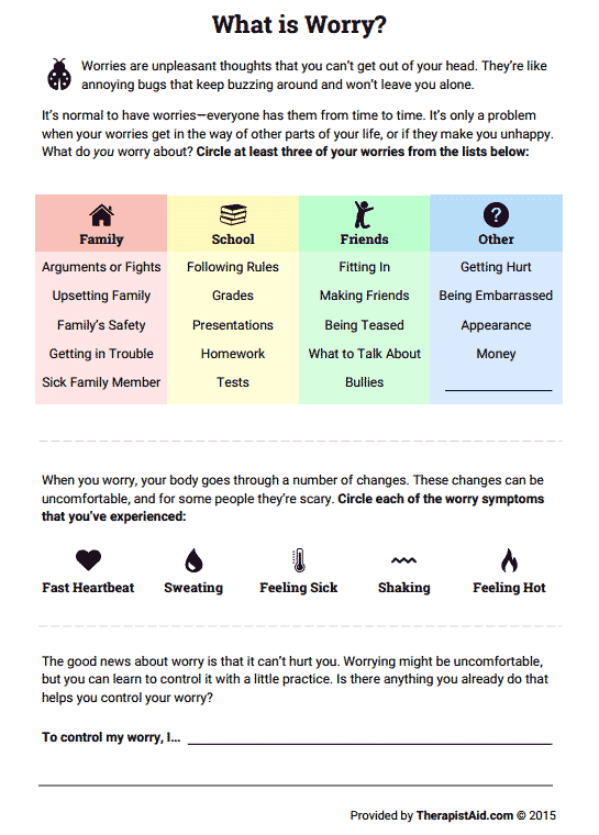 Worry Worksheet Therapist Aid TherapistAidWorksheets