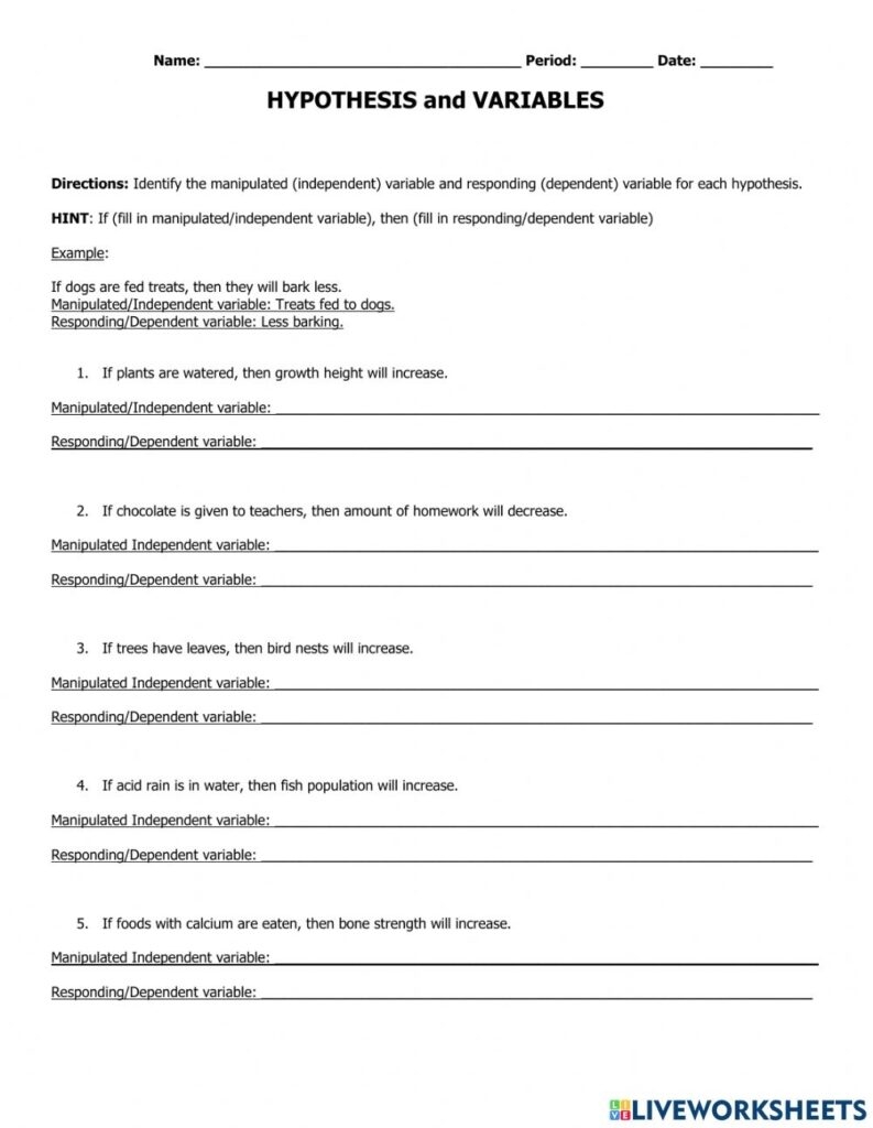 Writing A Hypothesis Worksheet Printable Worksheets