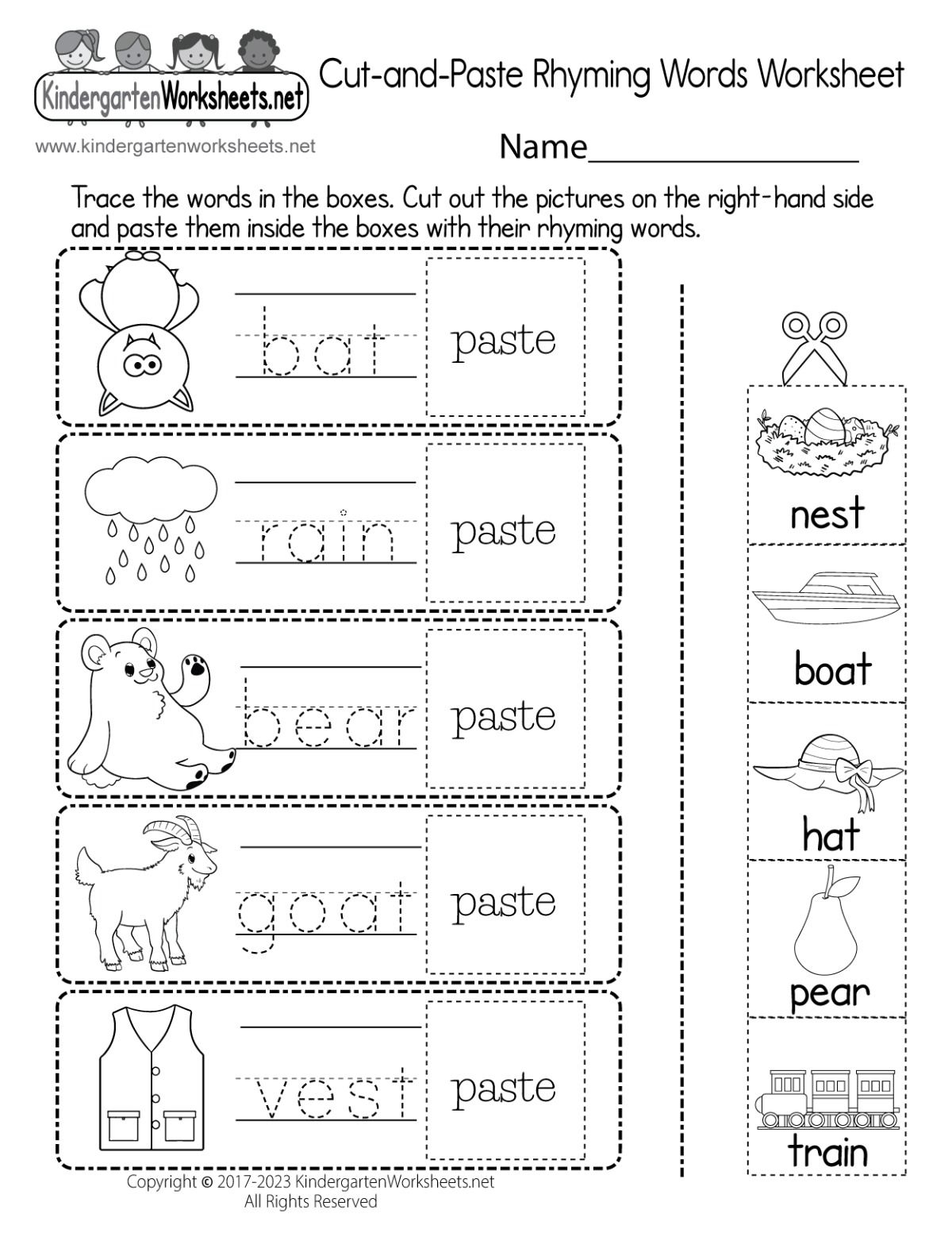 english worksheet for kindergarten