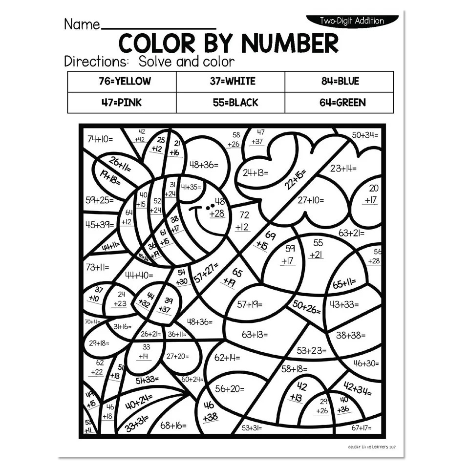 2 Digit Addition Spring Color By Number Bee Lucky Little Learners 2 Digit Addition Spring Color By Number Bee Lucky Little Learners