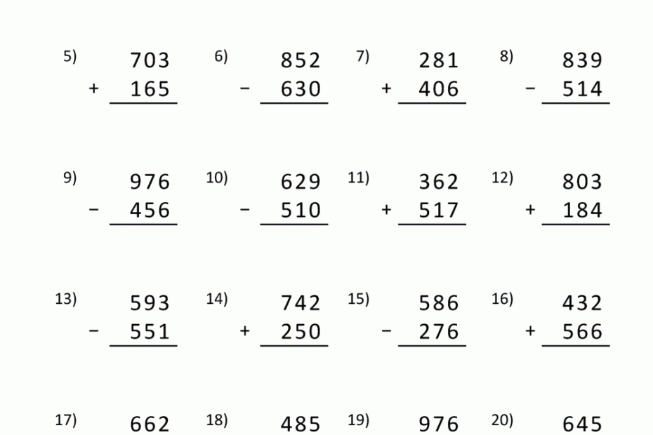3 Digit Addition And Subtraction Worksheets