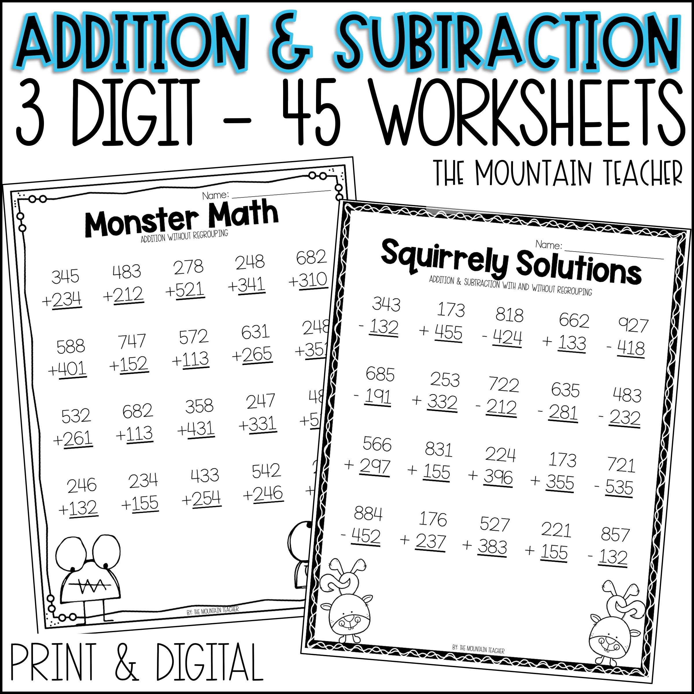 3 Digit Addition And Subtraction Worksheets With And Without Regrouping Classful 3 Digit Addition And Subtraction Worksheets With And Without Regrouping Classful