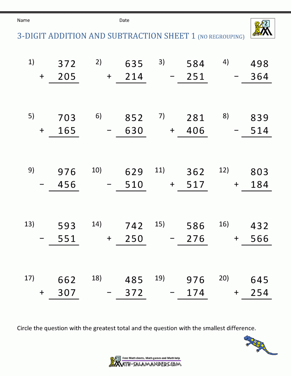 3 Digit Addition And Subtraction Worksheets 3 Digit Addition And Subtraction Worksheets