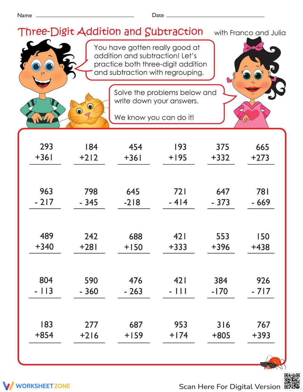 three digit addition subtraction worksheets three digit addition subtraction worksheets