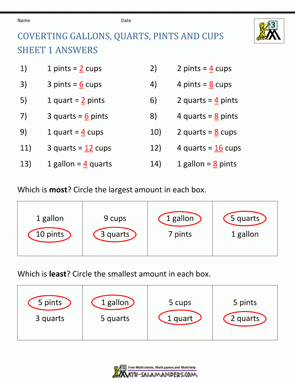 customary measurement worksheets