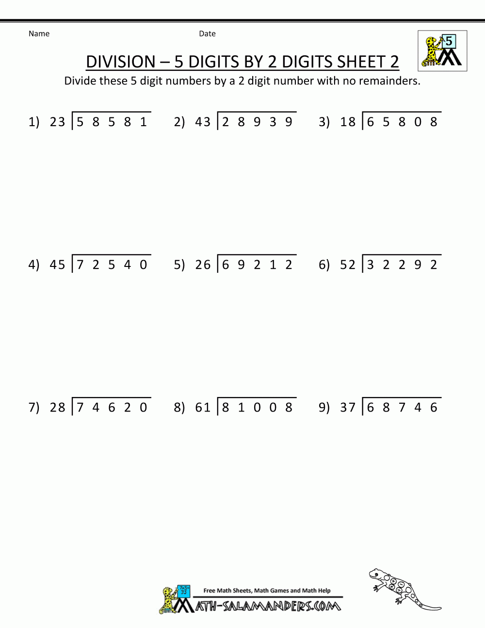 long division 5th grade worksheet