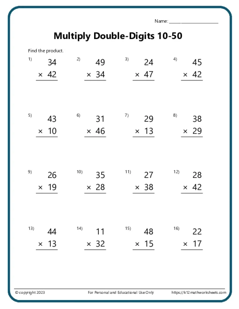 Double Digit Multiplication Worksheets