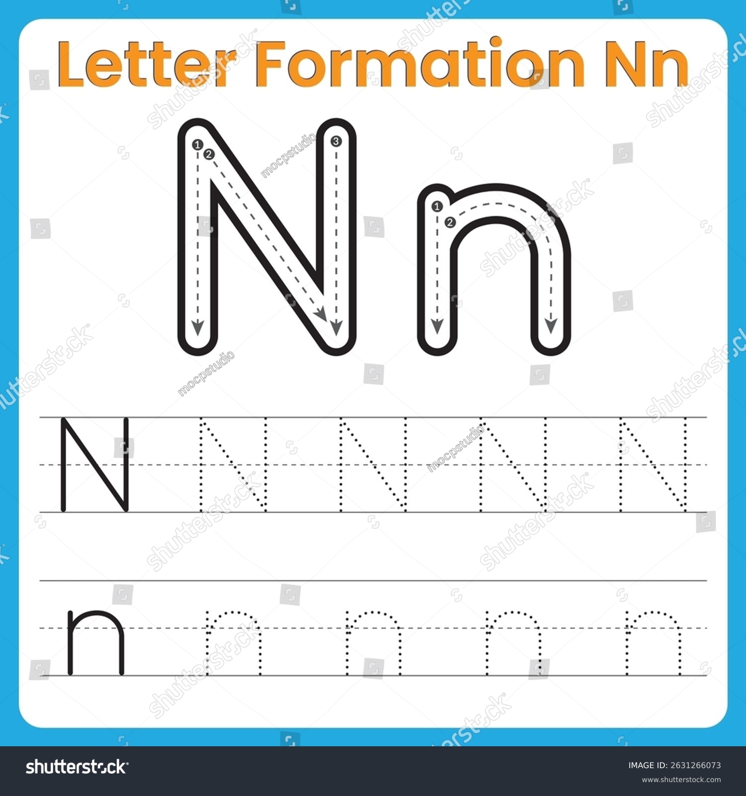 Letter N Tracing Worksheet Kids Uppercase Stock Vector Royalty Free 2631266073 Shutterstock