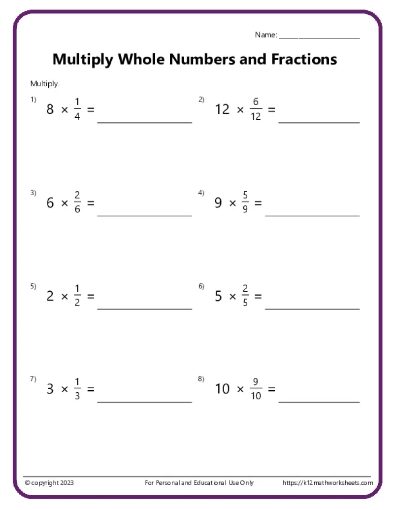 Multiply Fractions With Whole Numbers
