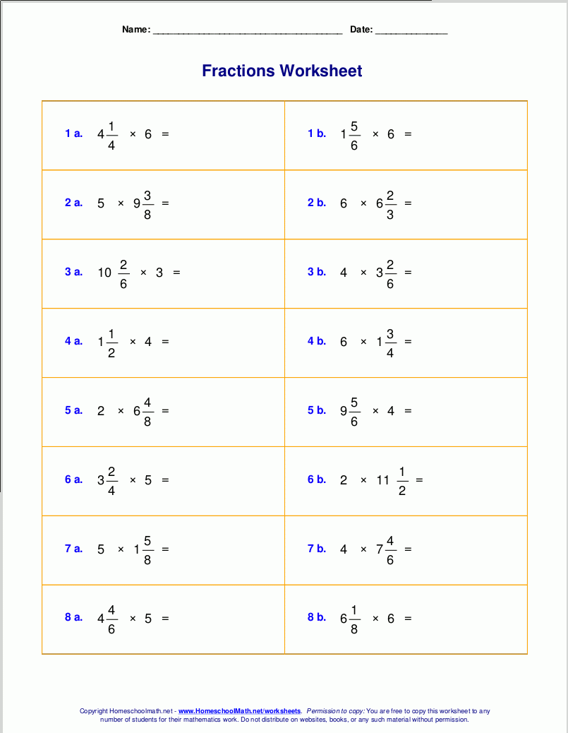 Multiplying Mixed Numbers By Whole Numbers Worksheet