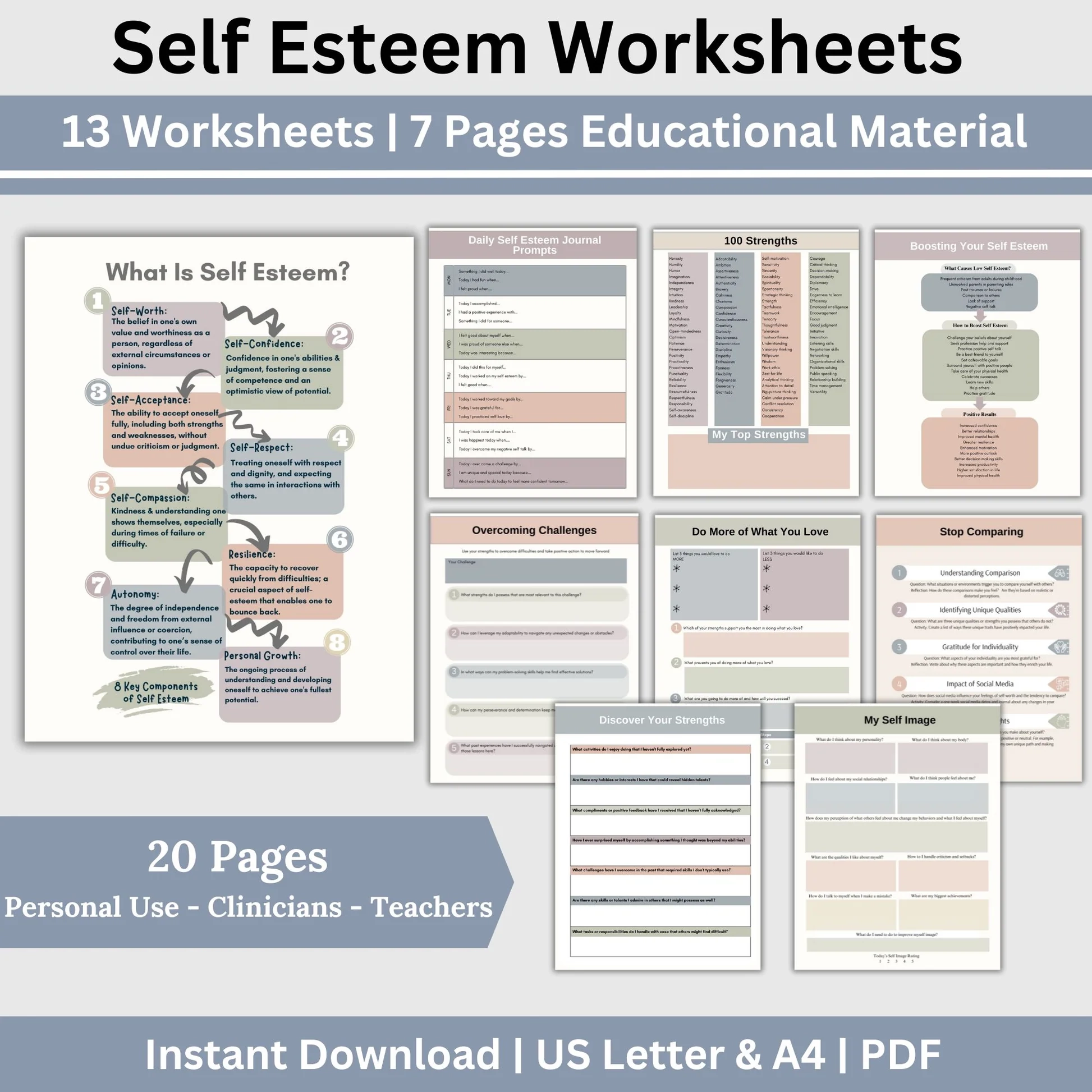 Self Esteem Worksheets Boost Self Worth And Confidence CCDigitalStudios